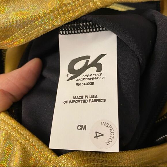 GK Elite gymnastics leotard black gold custom practice v neck omega child CM - Picture 7 of 8